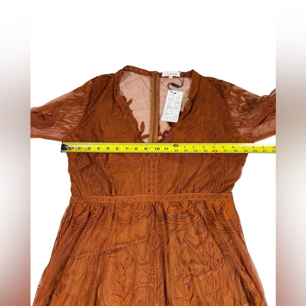 ELETÉR Sz Large Burnt Orange Lace Maxi Romper Dress Boho Floral Embroidered NEW - Picture 4 of 8